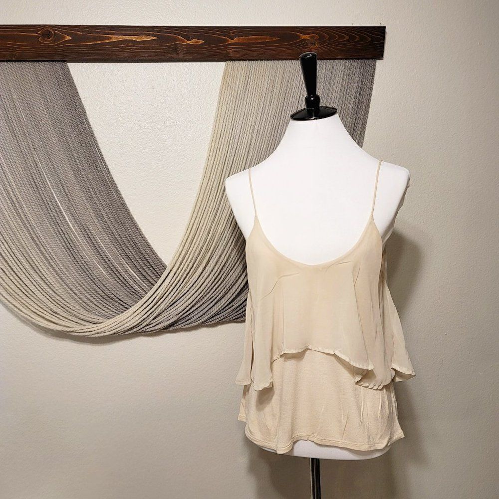 Sparkle & Fade Sheer Ruffle Overlay Cami Sz M